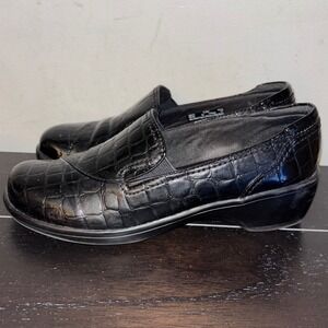 Clarks Bendables | Womens 6.5 | Black Croc Embossed | Faux Leather | Slip On